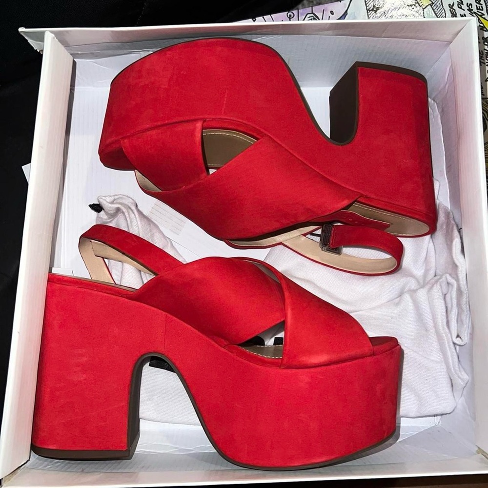 schutz red platform sandals